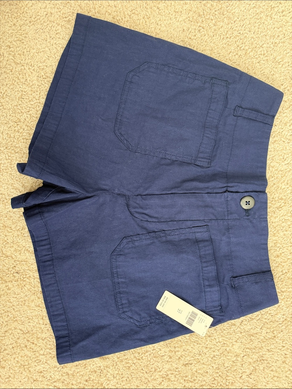 Maeve “The Colette” Navy Linen Stretch High Rise Shorts